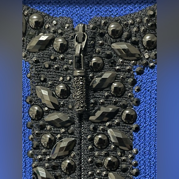 ST. JOHN EVENING Cobalt Blue Wool Black Embellished Jacket Dress - Picture 7 of 10